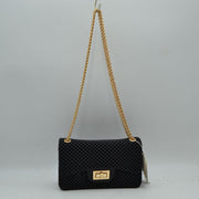 Textured Flap Shoulder Bag with Metallic Chain Strap