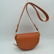 Chevron-Quilted Half-Moon Crossbody Bag with Adjustable Shoulder Strap
