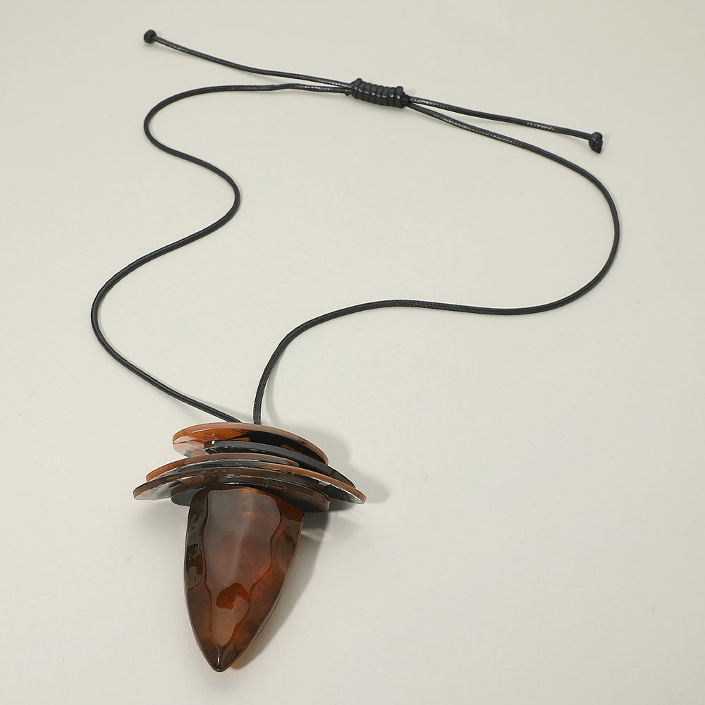 Layered Resin Cone Pendant Adjustable Long Necklace