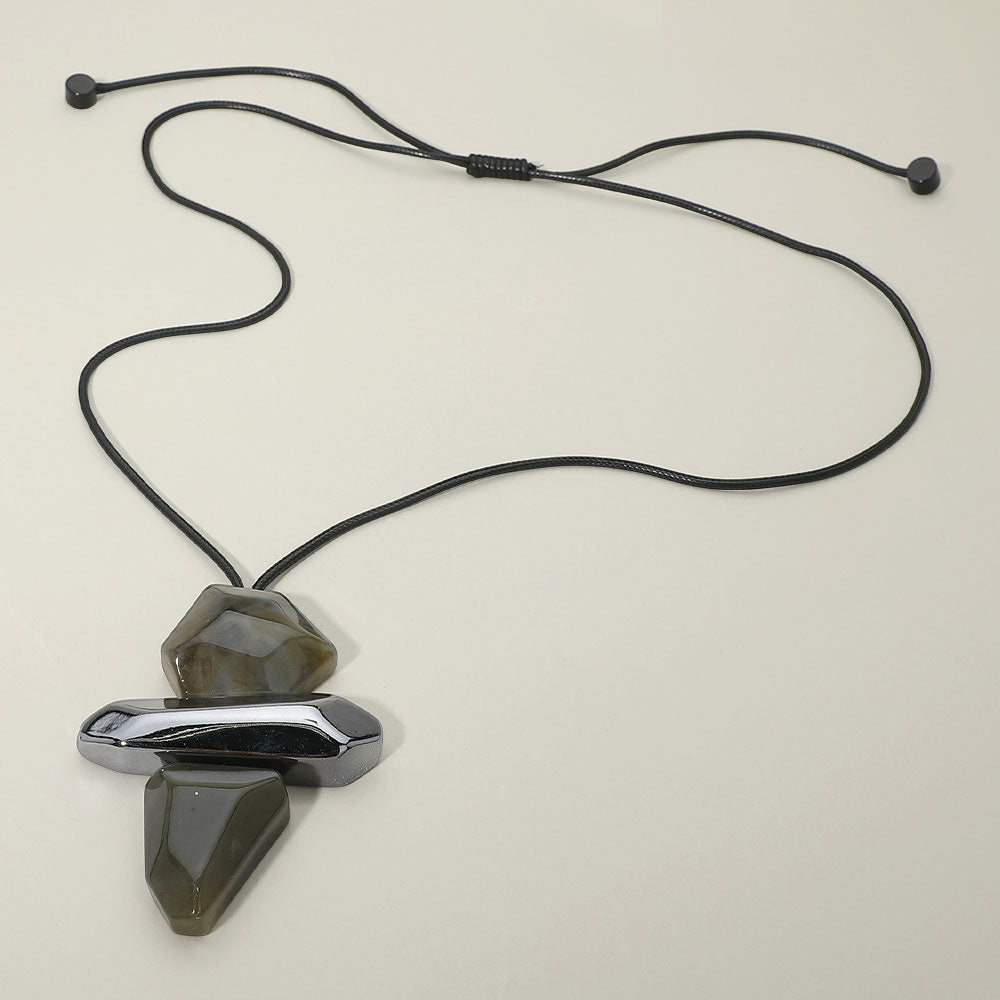 Geometric Stackable Resin Pendant Adjustable Long Necklace