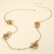 Abstract Textured Metal Ball Station Paperclip Chain Long Necklace