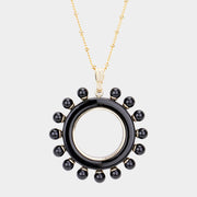 Pearl Detail Celluloid Acetate Open Circle Pendant Necklace