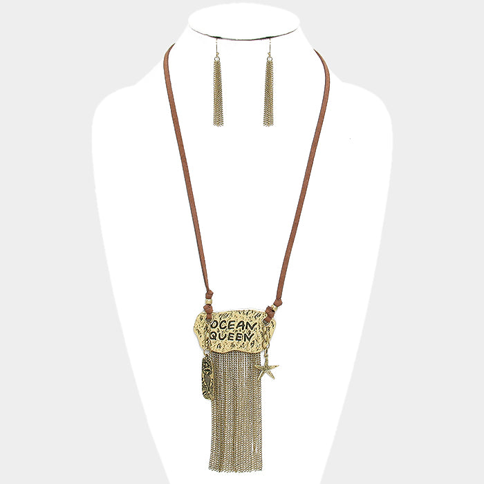 Ocean Queen Starfish & Mermaid Charm Metal Chain Fringe Necklace