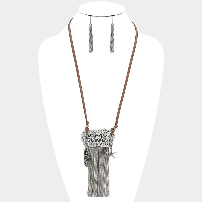 Ocean Queen Starfish & Mermaid Charm Metal Chain Fringe Necklace