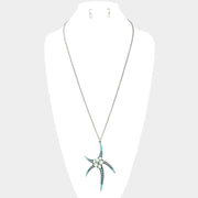 Pearl Embellished Antique Metal Starfish Pendant Long Necklace