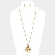 Metal elephant & horn multi-charm long necklace