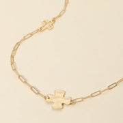 Hammered Metal Cross Charm Station Paperclip Chain Long Necklace