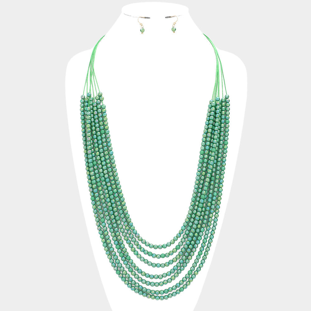 Hologram Beaded Multi Layered Long Necklace