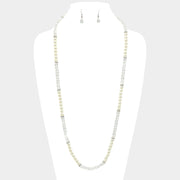 Metallic Bead & Pearl Long Necklace