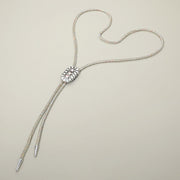 Triple Star Stone Accent Oval Pendant Bling Studded Bolo Necklace