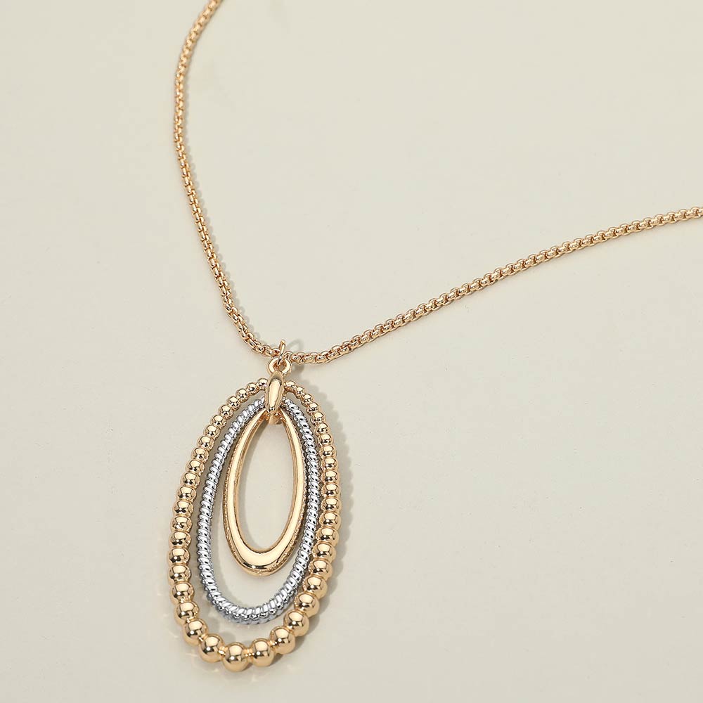 Two Tone Layered Bubble Oval Pendant Long Necklace