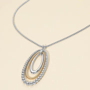 Two Tone Layered Bubble Oval Pendant Long Necklace