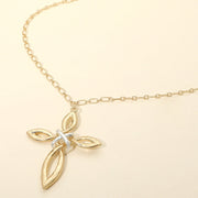 Two Tone Interwoven Cross Pendant Long Necklace