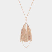 Metal Chain Fringe Oval Hoop Pendant Long Necklace