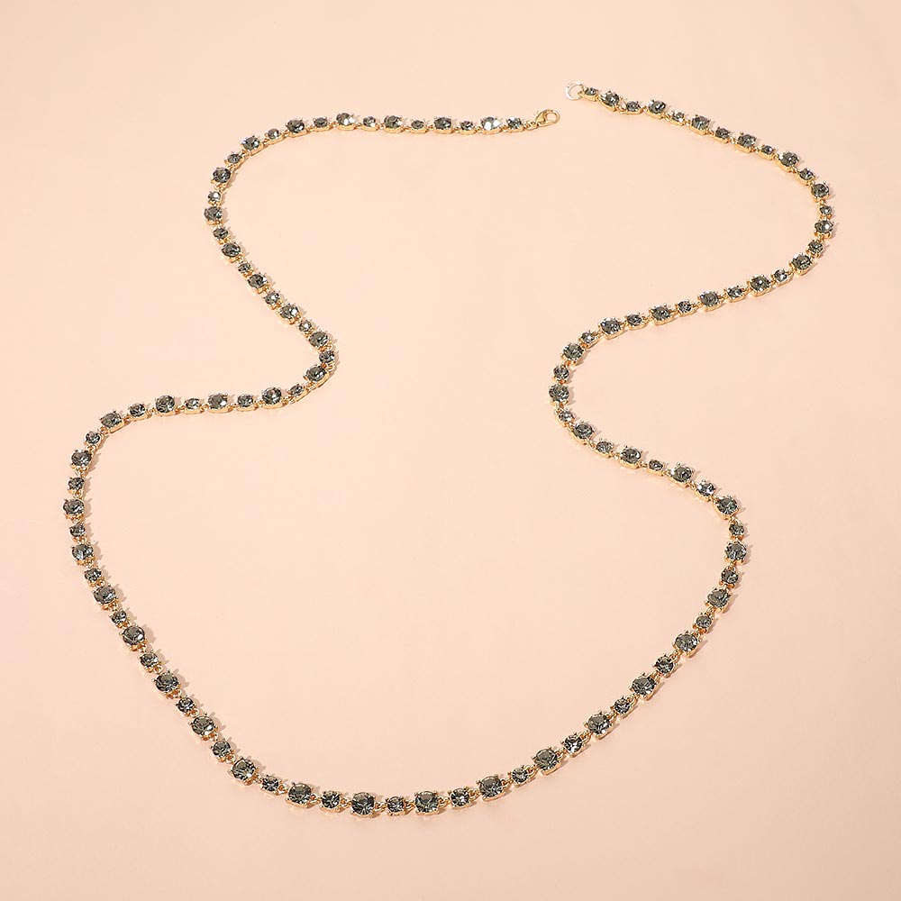 Round Stone Cluster Link Tennis Chain Long Necklace