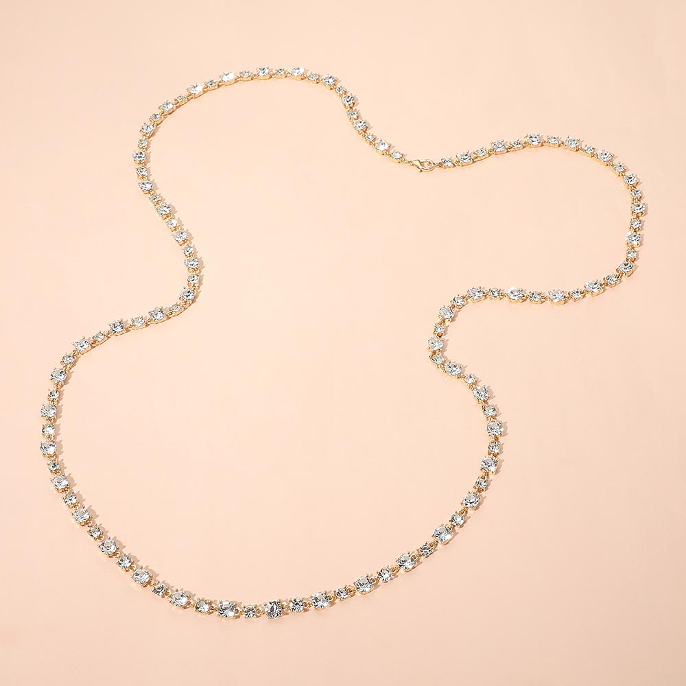 Round Stone Cluster Link Tennis Chain Long Necklace