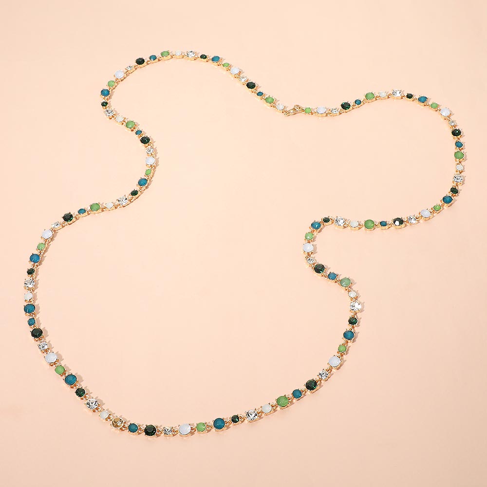 Round Stone Cluster Link Tennis Chain Long Necklace