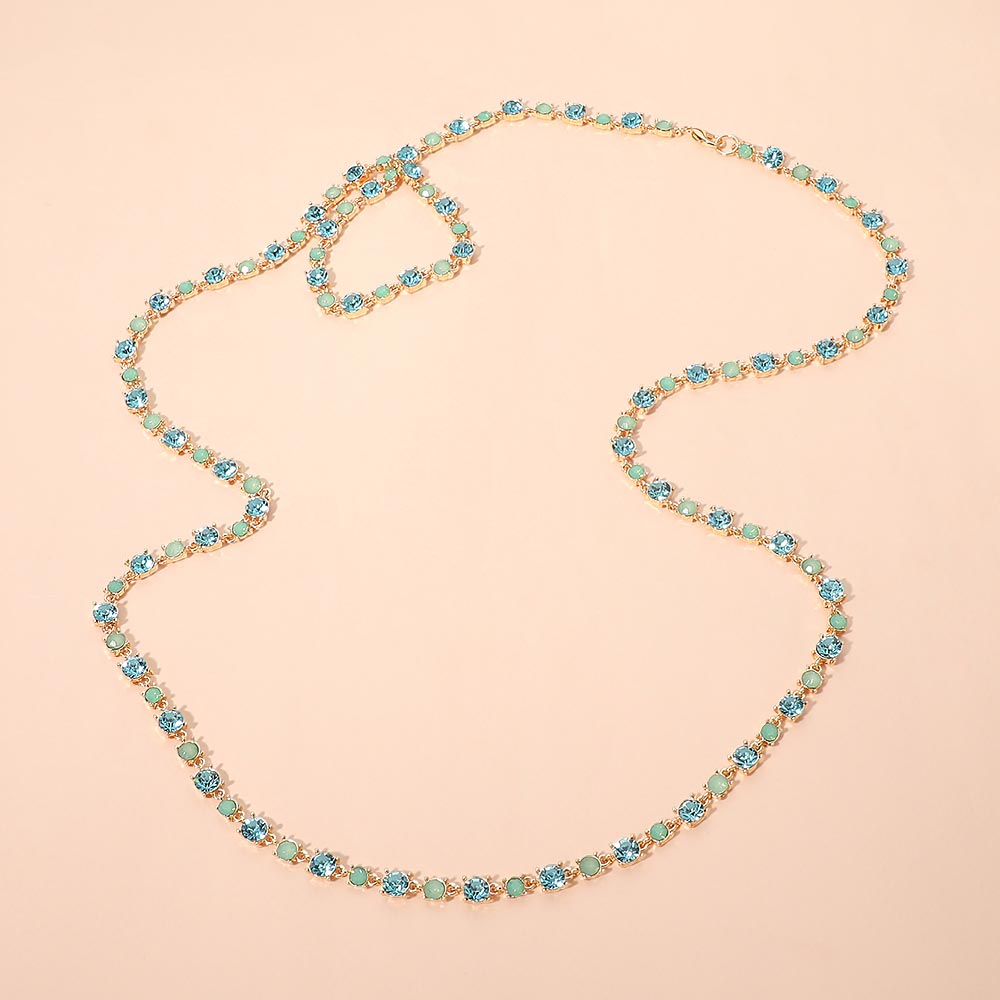 Round Stone Cluster Link Tennis Chain Long Necklace