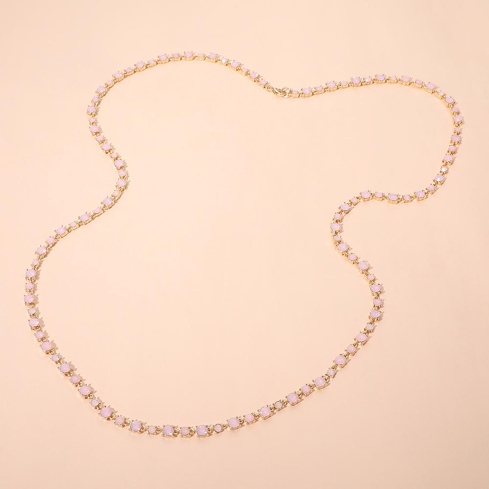 Round Stone Cluster Link Tennis Chain Long Necklace