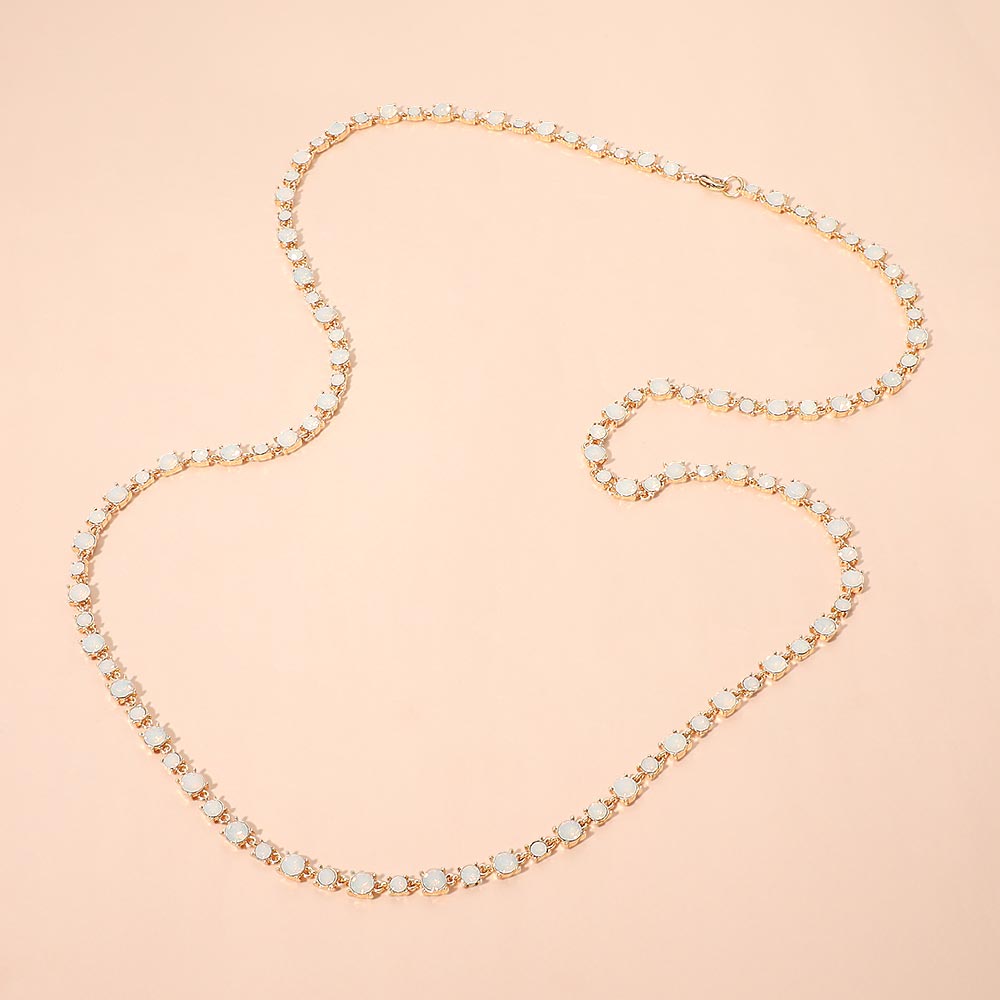 Round Stone Cluster Link Tennis Chain Long Necklace