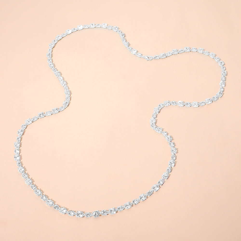 Round Stone Cluster Link Tennis Chain Long Necklace