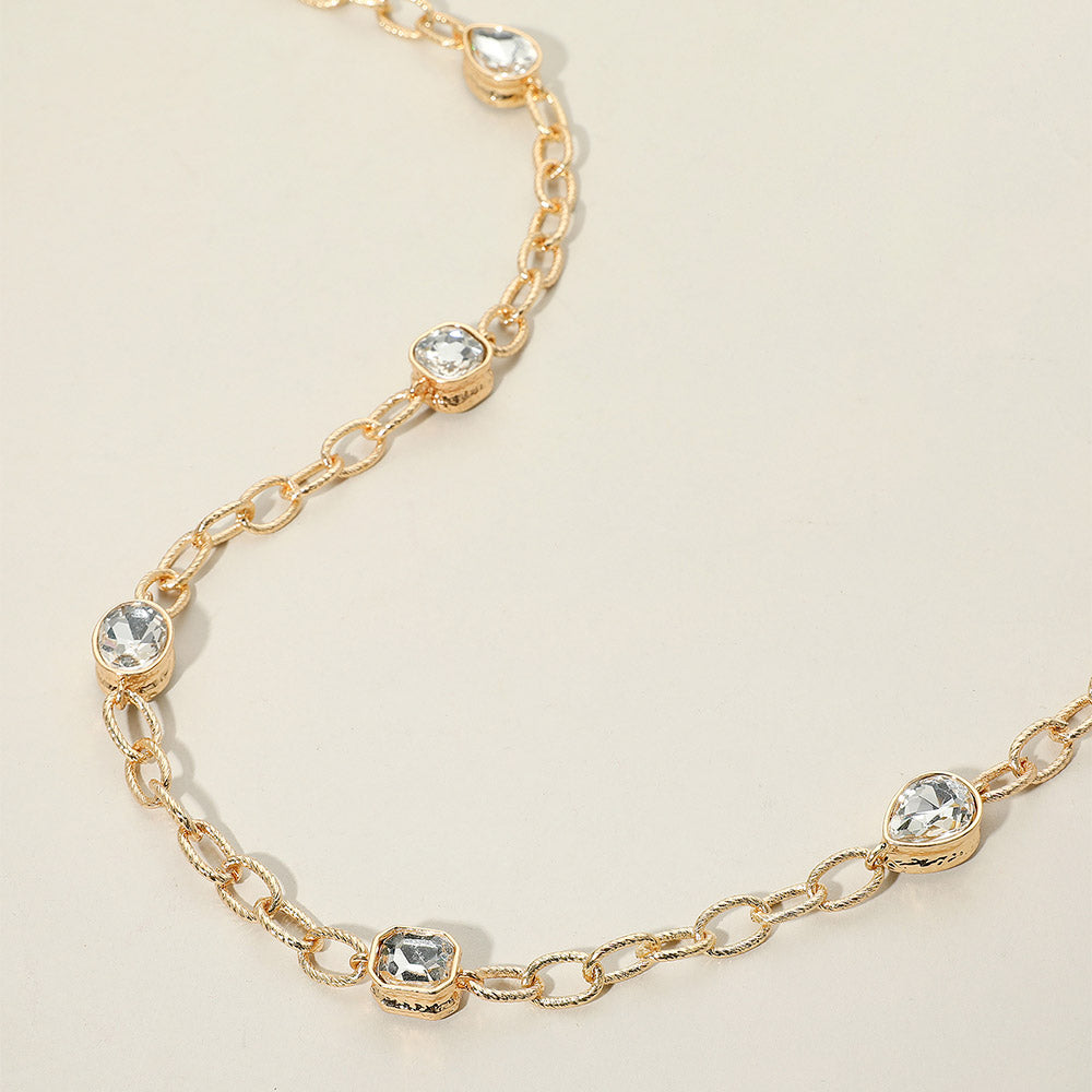 Elegant Faceted Square Teardrop Oval Emerald Stone Accent Long Necklace