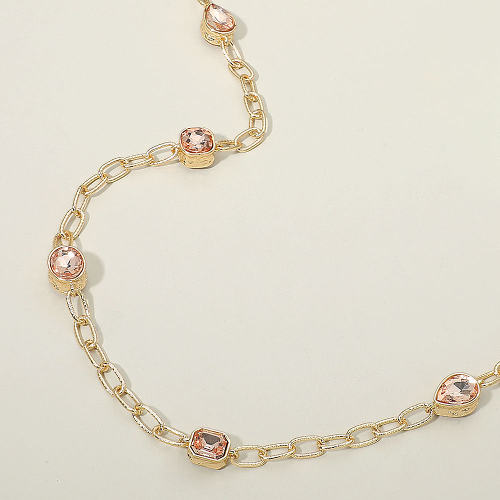Elegant Faceted Square Teardrop Oval Emerald Stone Accent Long Necklace