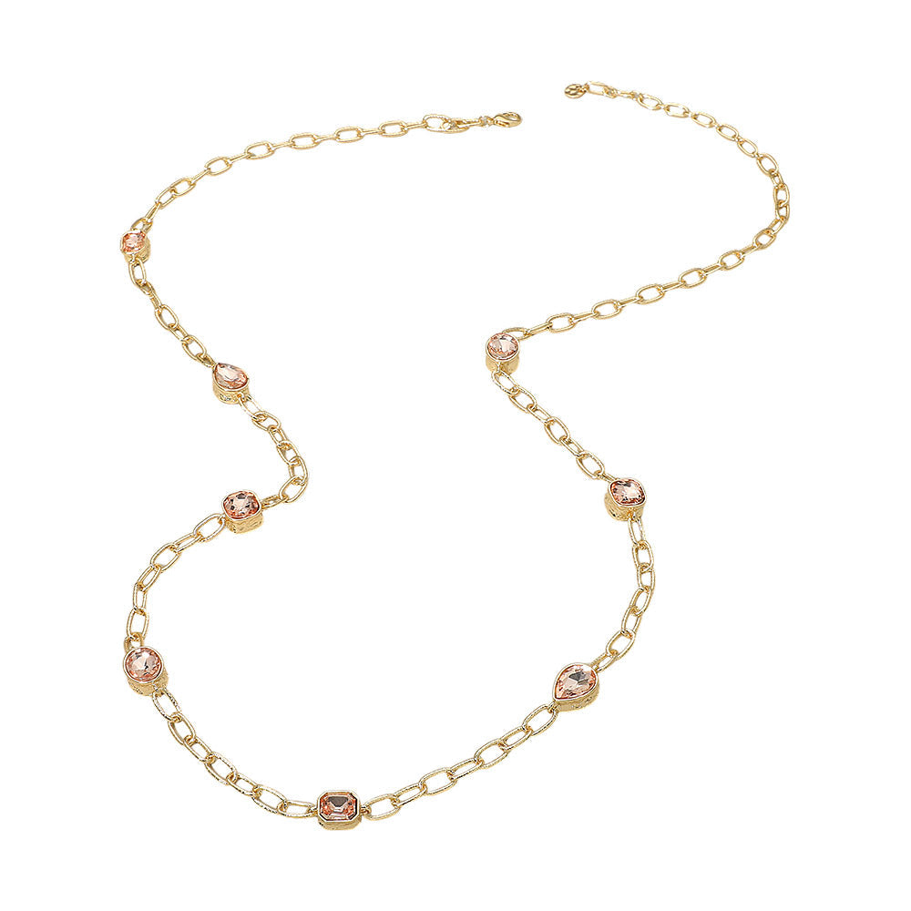Elegant Faceted Square Teardrop Oval Emerald Stone Accent Long Necklace