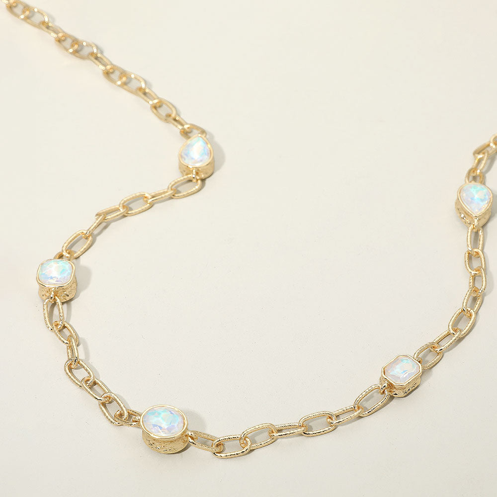Elegant Faceted Square Teardrop Oval Emerald Stone Accent Long Necklace
