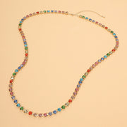 Round Stone Link Tennis Long Necklace