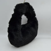 Fluffy Plush Crescent Hobo Handbag with Integrated Top Handle
