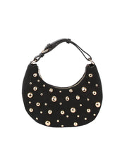 Studded Crescent Shoulder Bag with Adjustable Top Handle