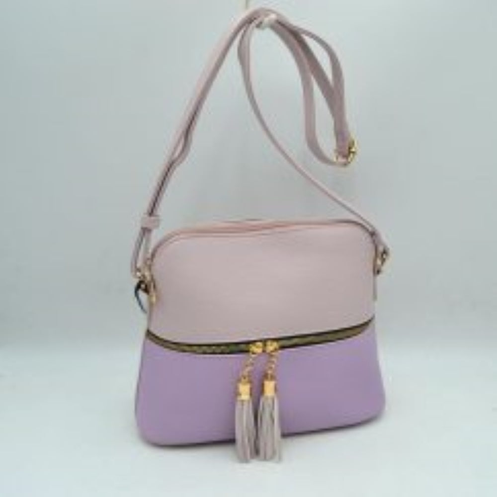 Crossbody Bag with Double Zipper Tassel Accent