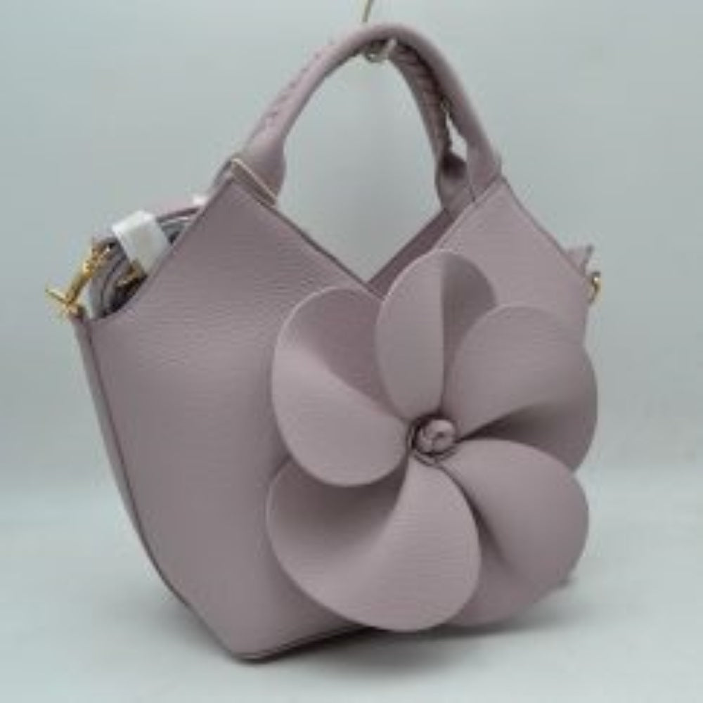3D Flower Accent Winged Top-Handle Satchel Bag with Detachable Crossbody Strap