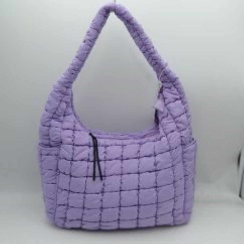 Quilted Puffer Hobo Shoulder Bag with Side Slip Pockets