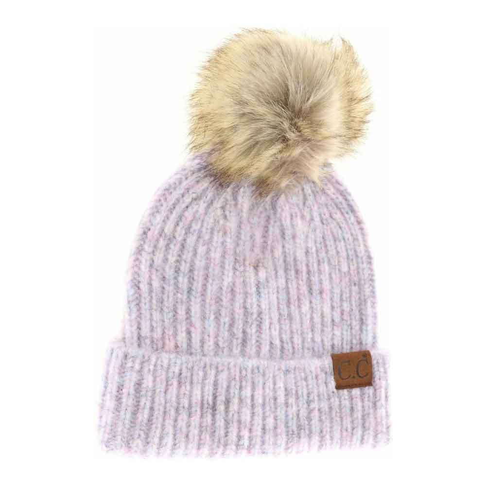 Soft Ribbed Fur Pom C.C Beanie