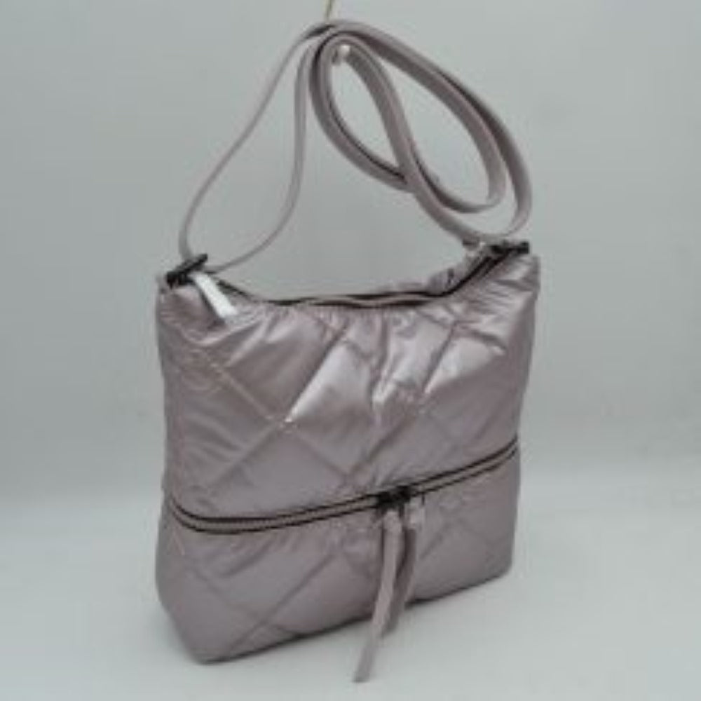 Quilted Crossbody Shoulder Bag with Front Zip Pocket and Adjustable Strap