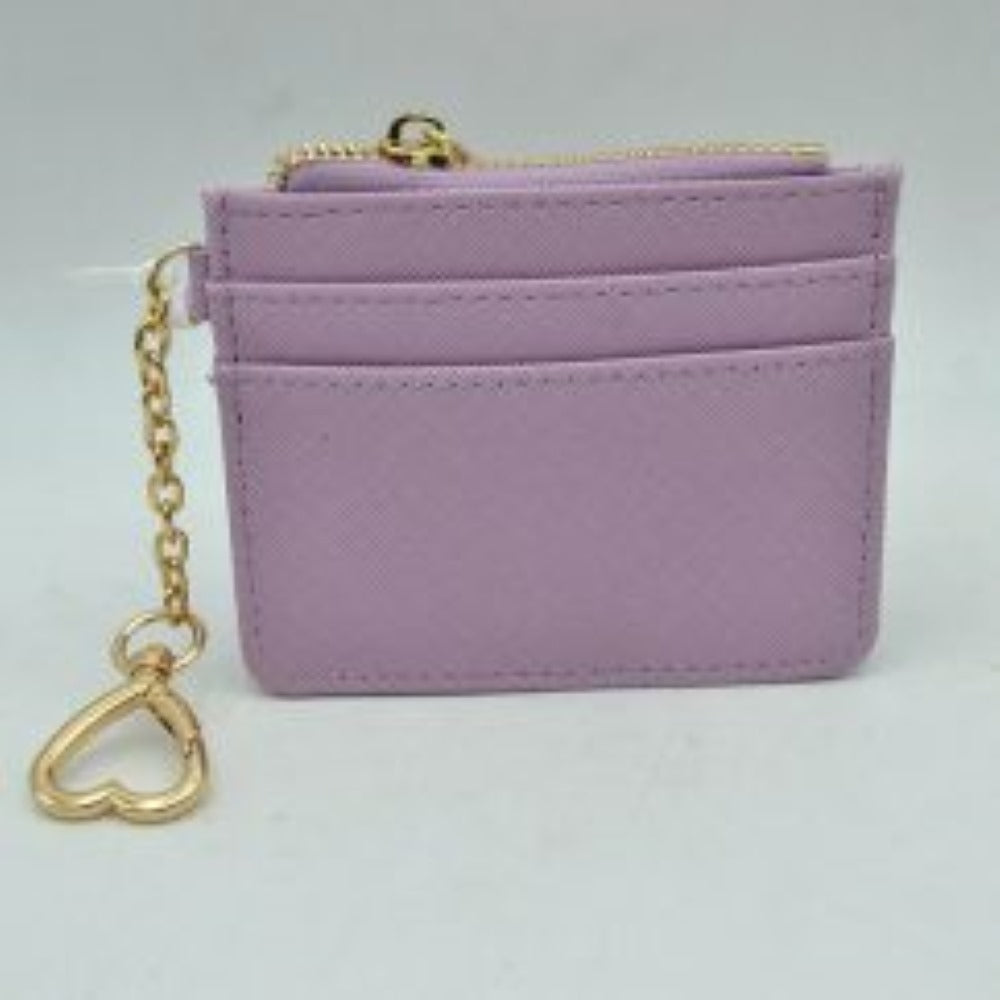 Slim Card Holder Wallet with Zipper Pocket and Heart Keyring