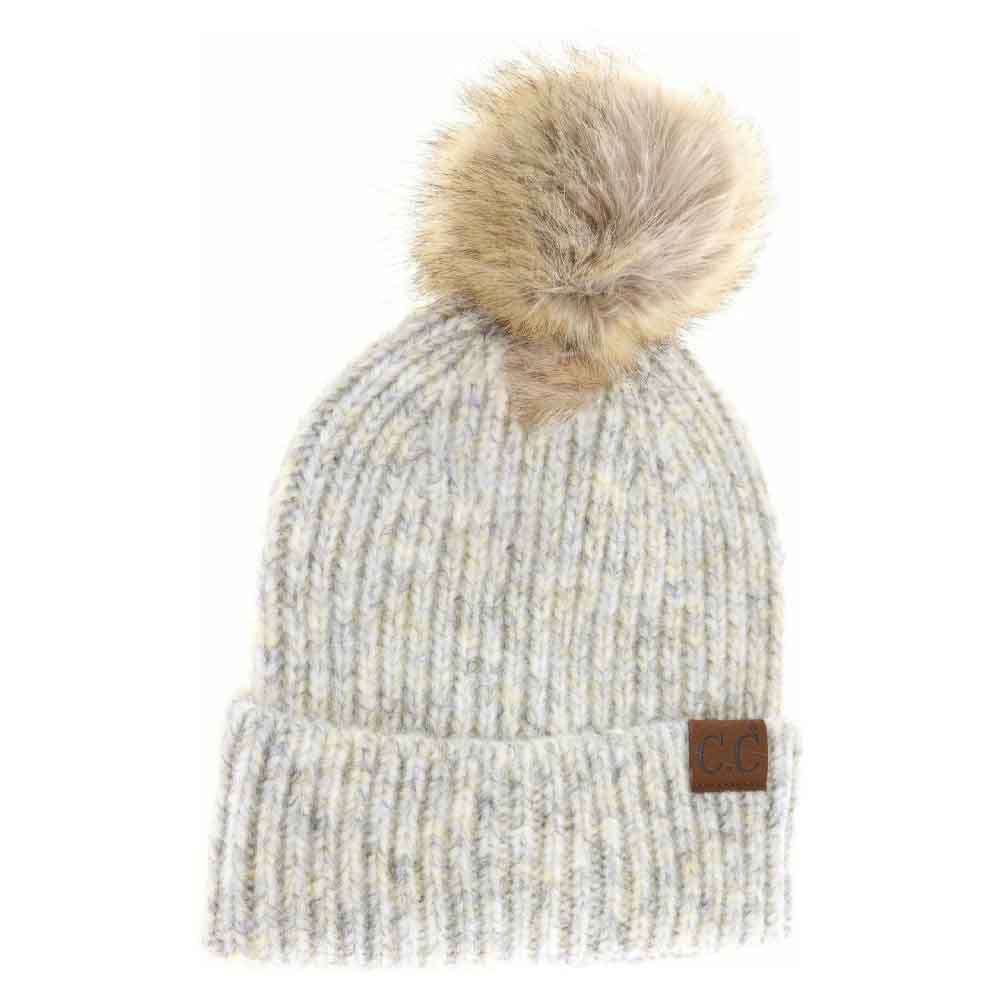 Soft Ribbed Fur Pom C.C Beanie