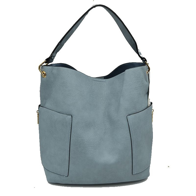 2-in-1 Chic Satchel Side Pocket Bucket Bag with Long Strap