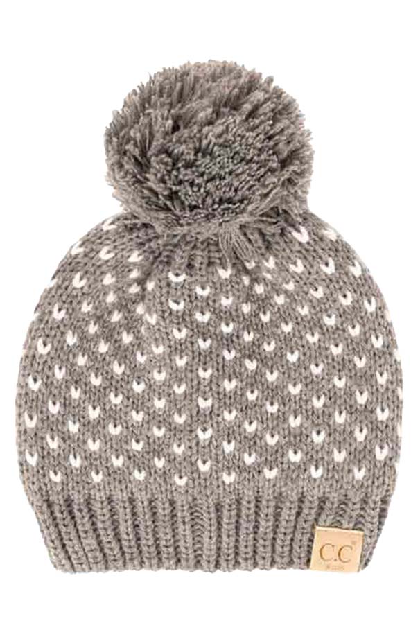 C.C Kids Heart Pattern Knit Beanie with Pom