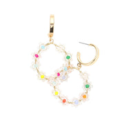 Faceted Beads Flower Circle Metal Wire Dangle Earrings