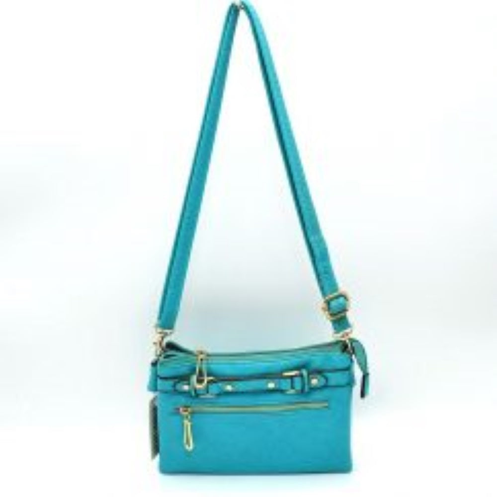 Multi-Zipper Crossbody Bag with Adjustable Strap and Gold Hardware