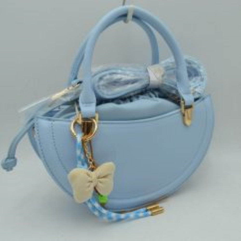 Curved Top Handle Handbag with Drawstring Inner Pouch