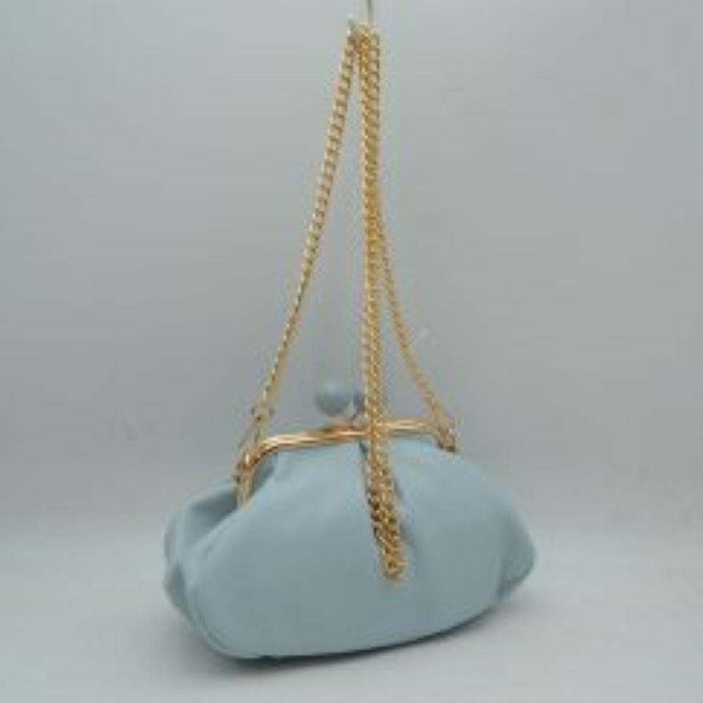 Ruched Kiss Lock Clutch Shoulder Bag with Detachable Gold Chain Strap