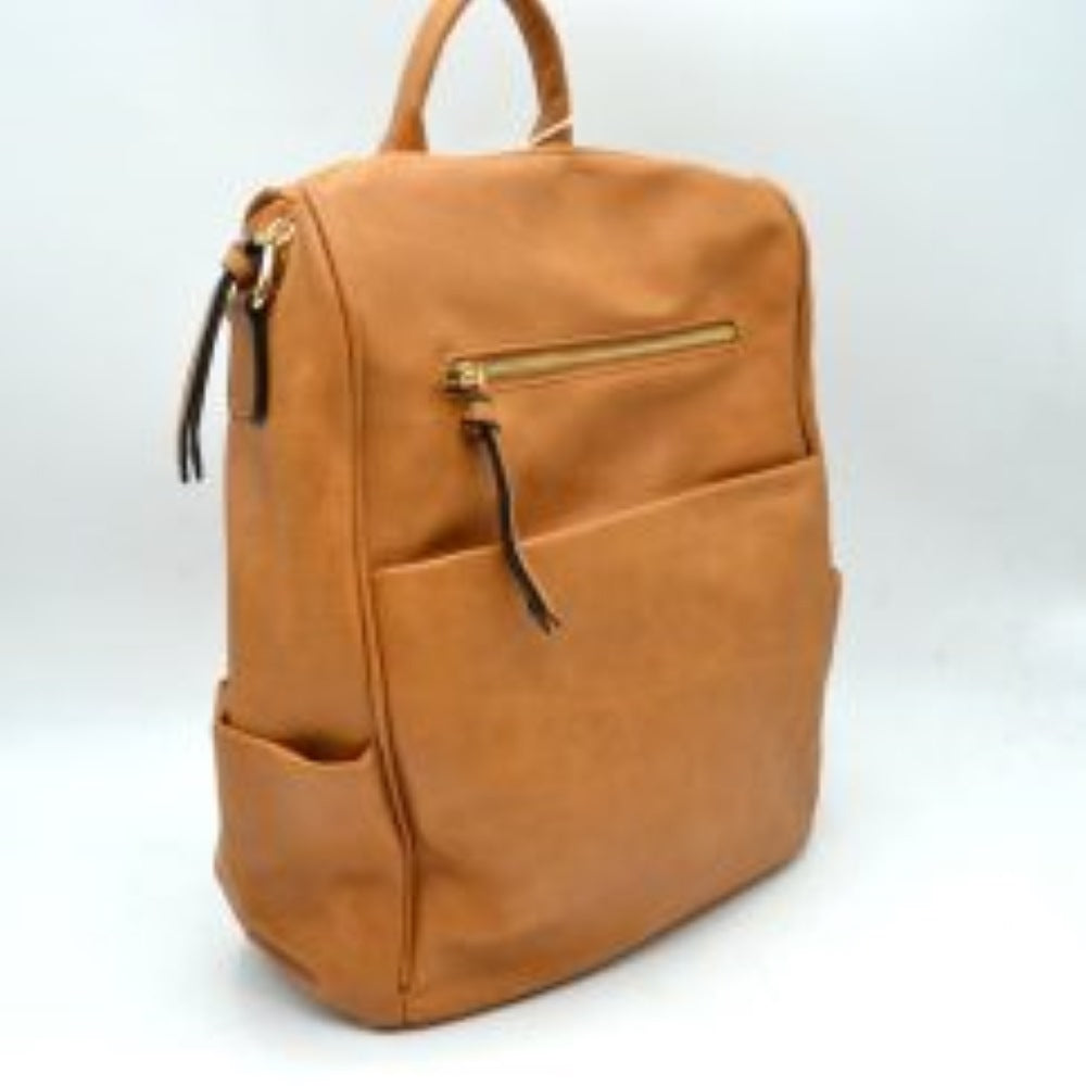 Structured Multi-Pocket Backpack with Metallic Zippers