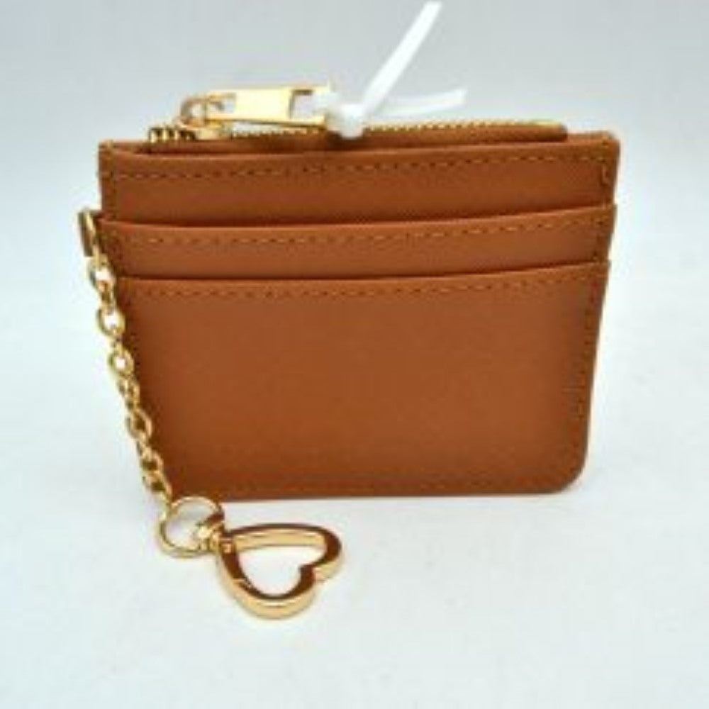 Slim Card Holder Wallet with Zipper Pocket and Heart Keyring
