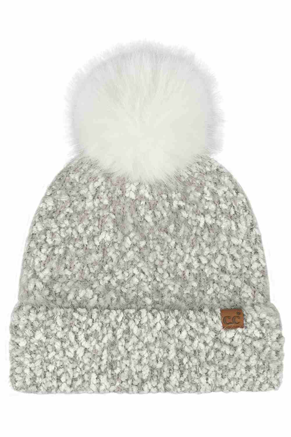 C.C Faux Fur Pom Boucle Cuff Beanie Winter Hat