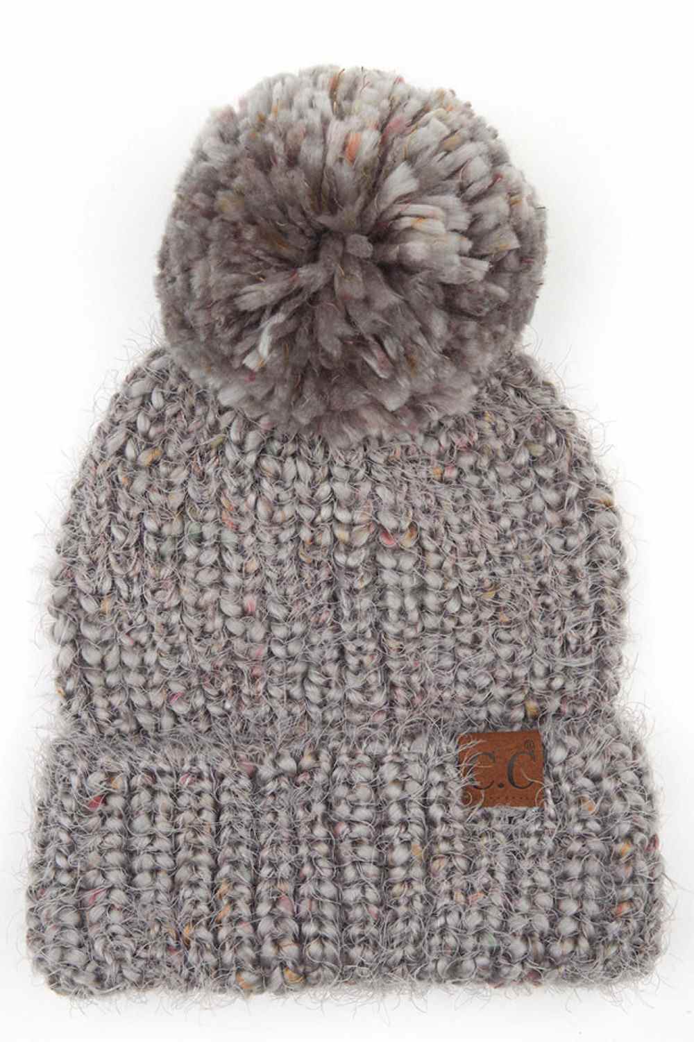 C.C Multicolor Feather Yarn Beanie With Pom