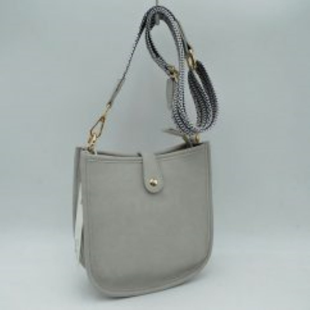 Minimalist Curved Crossbody Bag with Patterned Guitar Strap